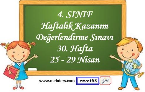 4. Sınıf Haftalık Değerlendirme Testi 30. Hafta (25 - 29 Nisan )